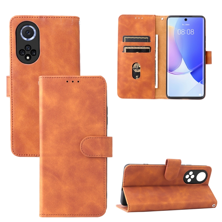 

For Huawei nova 9 Skin Feel Magnetic Buckle Calf Texture PU Phone Case(Brown)