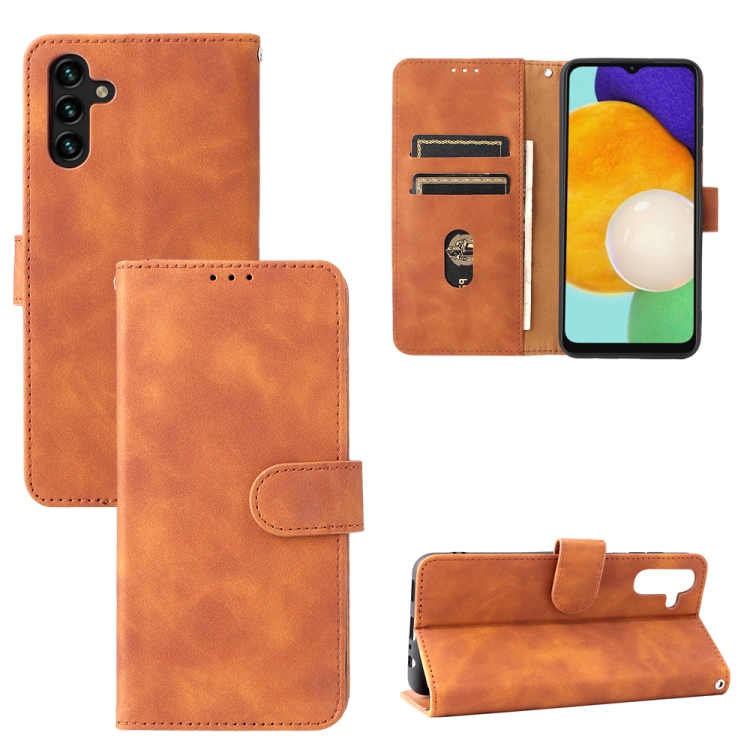 

For Samsung Galaxy A13 5G Skin Feel Magnetic Buckle Calf Texture PU Phone Case(Brown)