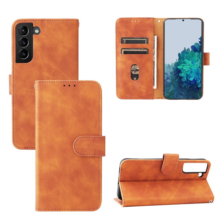 

For Samsung Galaxy S22+ 5G Skin Feel Magnetic Buckle Calf Texture PU Phone Case(Brown)