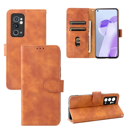 

For OnePlus 9RT 5G Skin Feel Magnetic Buckle Calf Texture PU Phone Case(Brown)