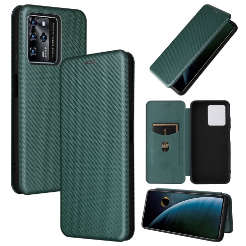 

For ZTE Blade V30 Carbon Fiber Texture Magnetic Horizontal Flip PU Phone Case(Green)