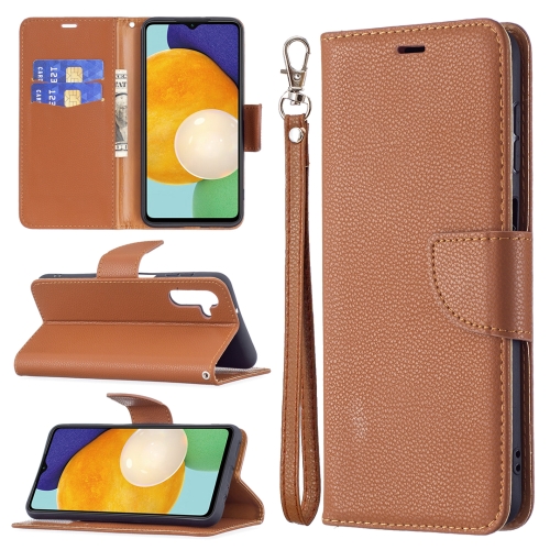 

For Samsung Galaxy A13 5G Litchi Texture Pure Color Horizontal Flip Leather Phone Case with Holder & Card Slots & Wallet & Lanyard(Brown)