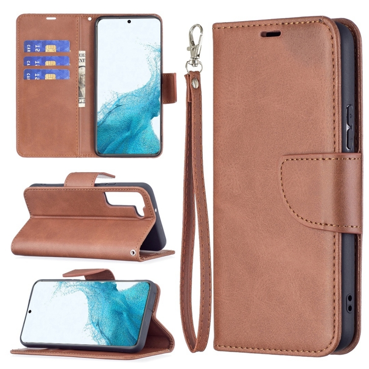 

For Samsung Galaxy S22+ 5G Retro Lambskin Texture Pure Color Horizontal Flip Leather Phone Case with Holder & Card Slots & Wallet & Lanyard(Brown)
