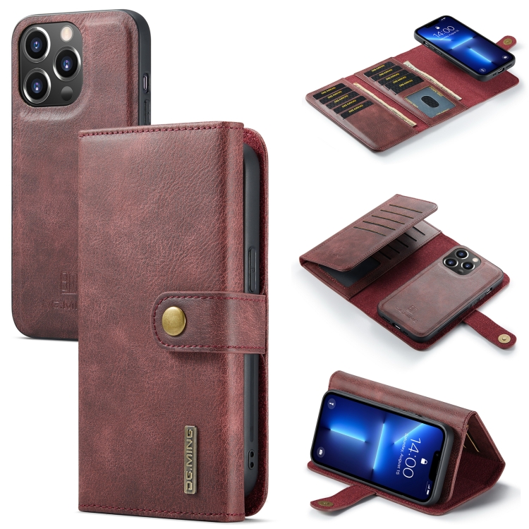 

DG.MING Three Fold Wallet Style Leather Phone Case For iPhone 13 Pro Max(Red)