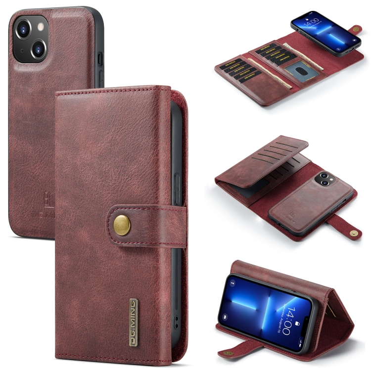 

DG.MING Three Fold Wallet Style Leather Phone Case For iPhone 13 mini(Red)
