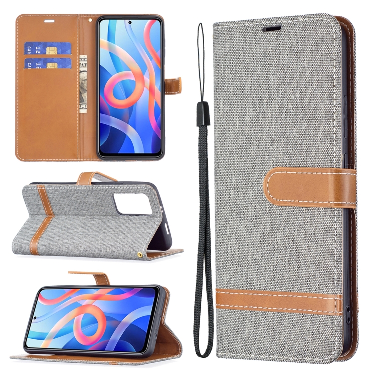 

For Xiaomi Redmi Note 11 Color Matching Denim Texture Leather Phone Case with Holder & Card Slots & Wallet & Lanyard(Grey)