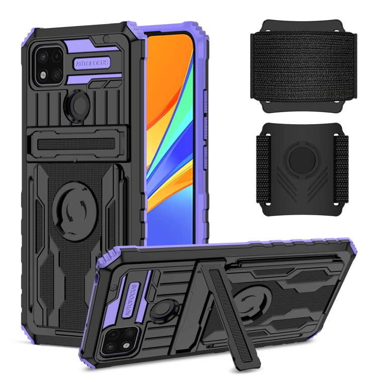 

For Xiaomi Redmi 9C Armor Wristband Phone Case(Purple)
