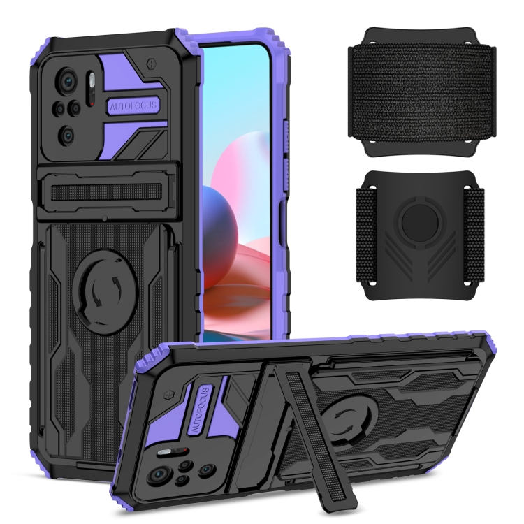

For Xiaomi Redmi Note 10 4G Armor Wristband Phone Case(Purple)