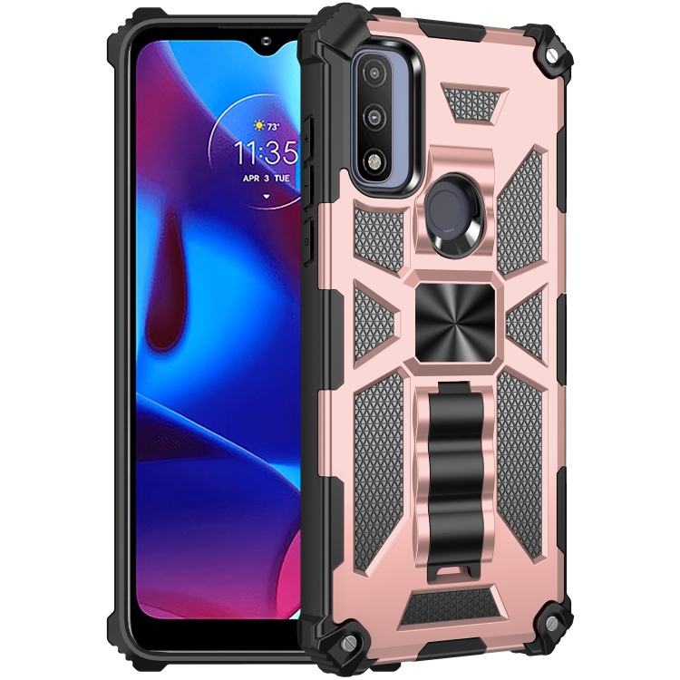 

For Motorola G Pure Armor Shockproof TPU + PC Magnetic Phone Case with Holder(Rose Gold)