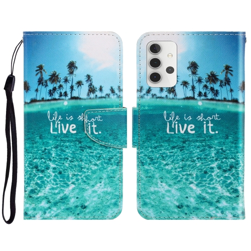 

For Sansung Galaxy A32 4G 3D Colored Drawing Horizontal Flip Leather Phone Case with Holder & Card Slots & Wallet(Coconut Tree)