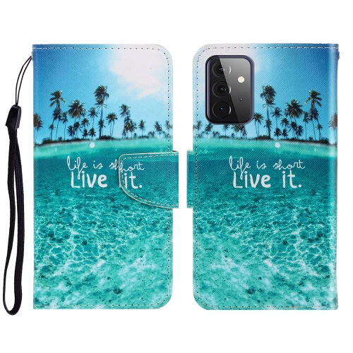 

For Sansung Galaxy A72 3D Colored Drawing Horizontal Flip Leather Phone Case with Holder & Card Slots & Wallet(Coconut Tree)