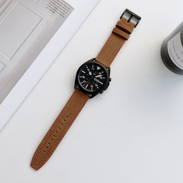 

20mm Universal Tricolor Sewing Leather Strap Watchband(Brown)