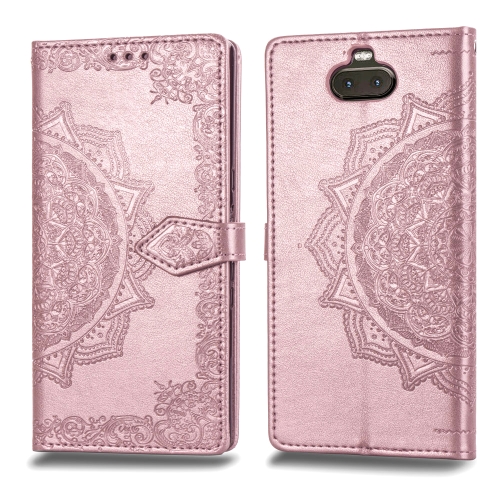 

For Sony Xperia 10 Embossed Mandala Pattern PC + TPU Horizontal Flip Leather Case with Holder & Card Slots(Rose Gold)