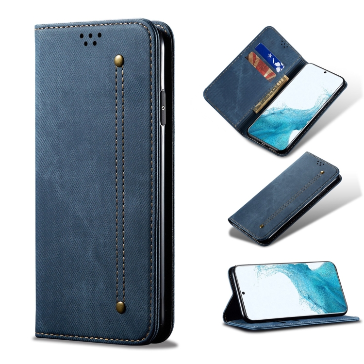 

For Samsung Galaxy S22 5G Denim Texture Casual Style Horizontal Flip Leather Case with Holder & Card Slots & Wallet(Blue)