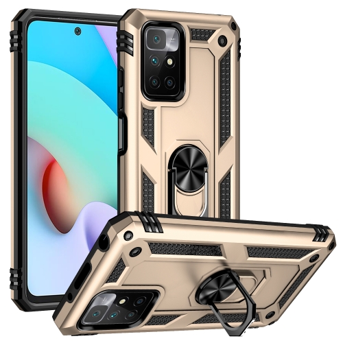 

For Xiaomi Redmi 10 Shockproof TPU + PC Phone Case with 360 Degree Rotating Holder(Gold)