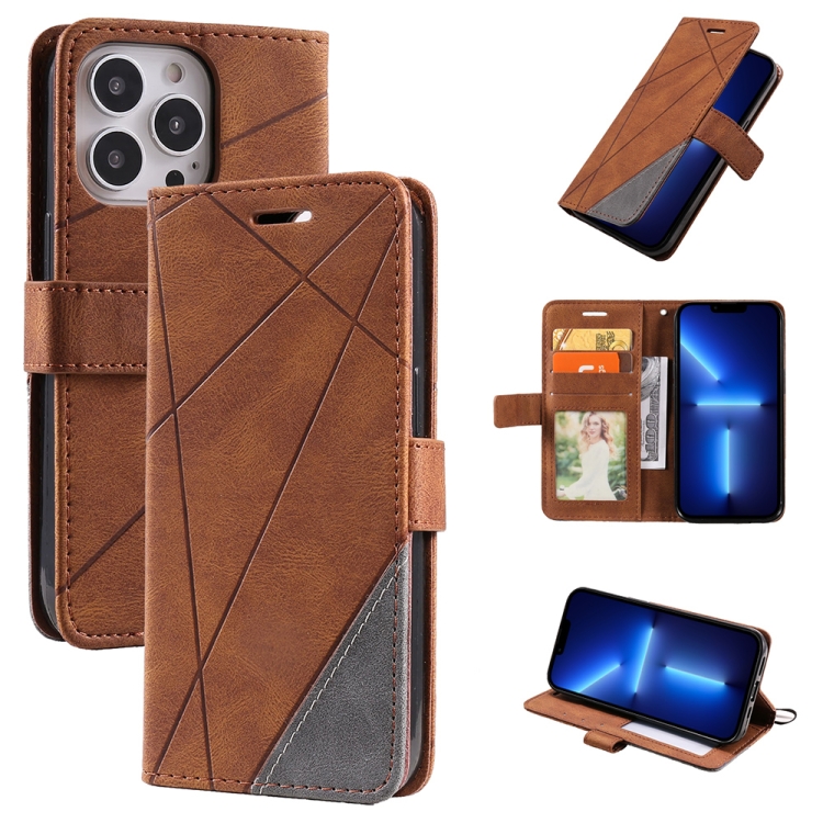 

Skin Feel Splicing Horizontal Flip Leather Phone Case For iPhone 13 Pro Max(Brown)
