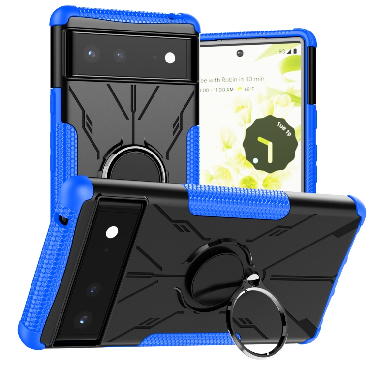 

For Google Pixel 6 Armor Bear Shockproof PC + TPU Phone Case with Ring Holder(Blue)