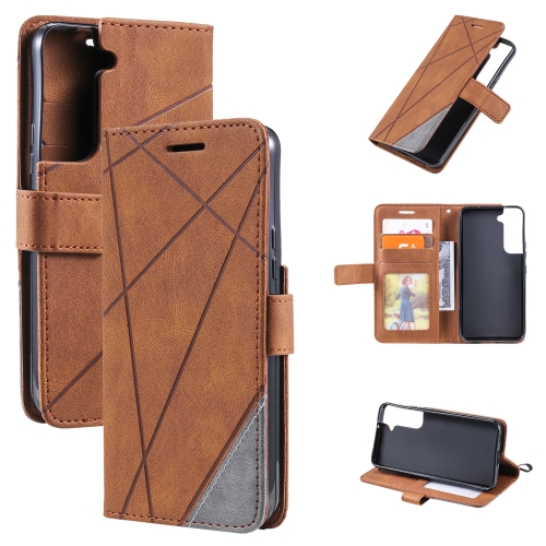 

For Samsung Galaxy S22 5G Skin Feel Splicing Horizontal Flip Leather Phone Case(Brown)