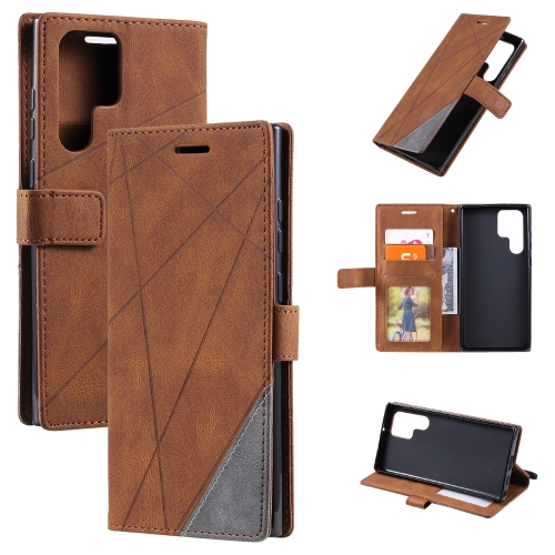 

For Samsung Galaxy S22 Ultra 5G Skin Feel Splicing Horizontal Flip Leather Phone Case(Brown)