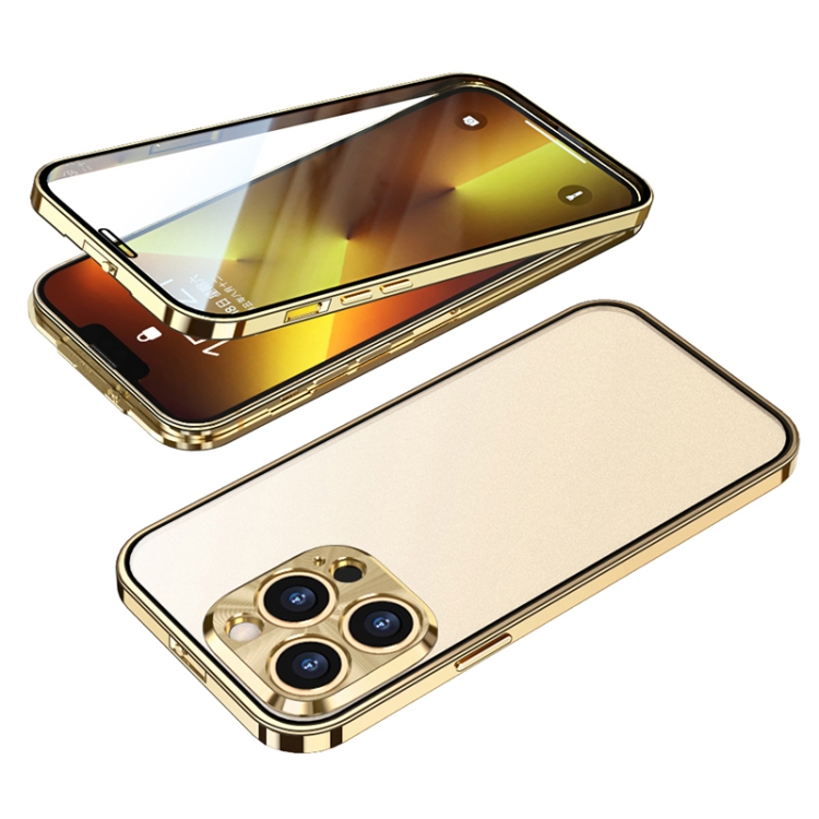 

Buckle Installation Double-sided Protective Phone Case For iPhone 13 Pro(Gold)