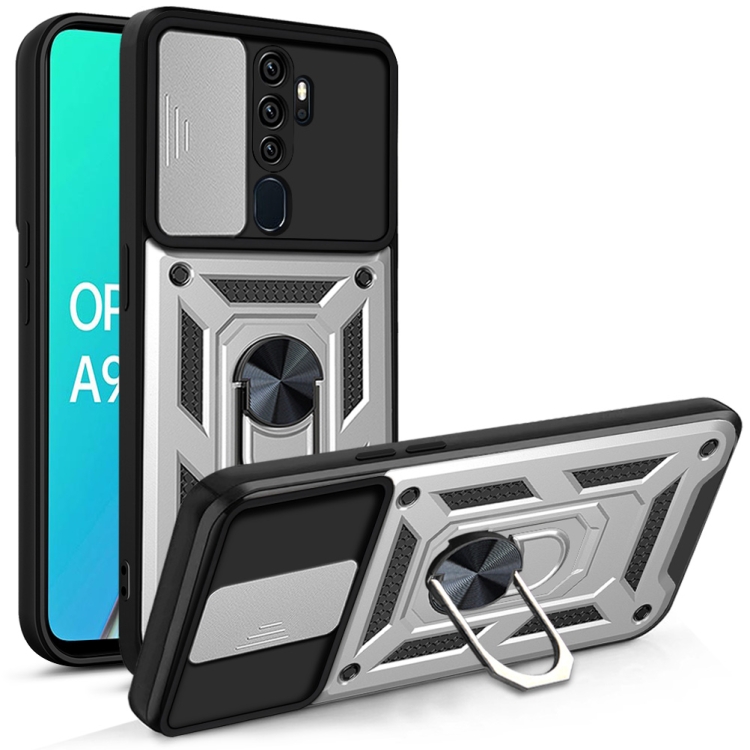

For OPPO A9 2020/A5 2020 Sliding Camera Cover Design TPU+PC Phone Protective Case(Silver)