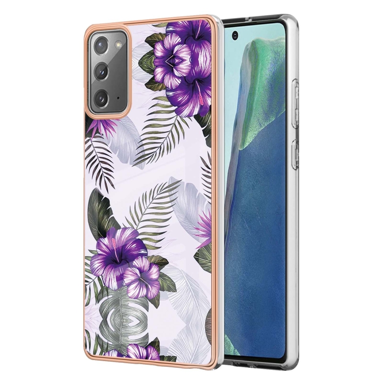 

For Samsung Galaxy Note20 Electroplating IMD TPU Phone Case(Purple Flower)