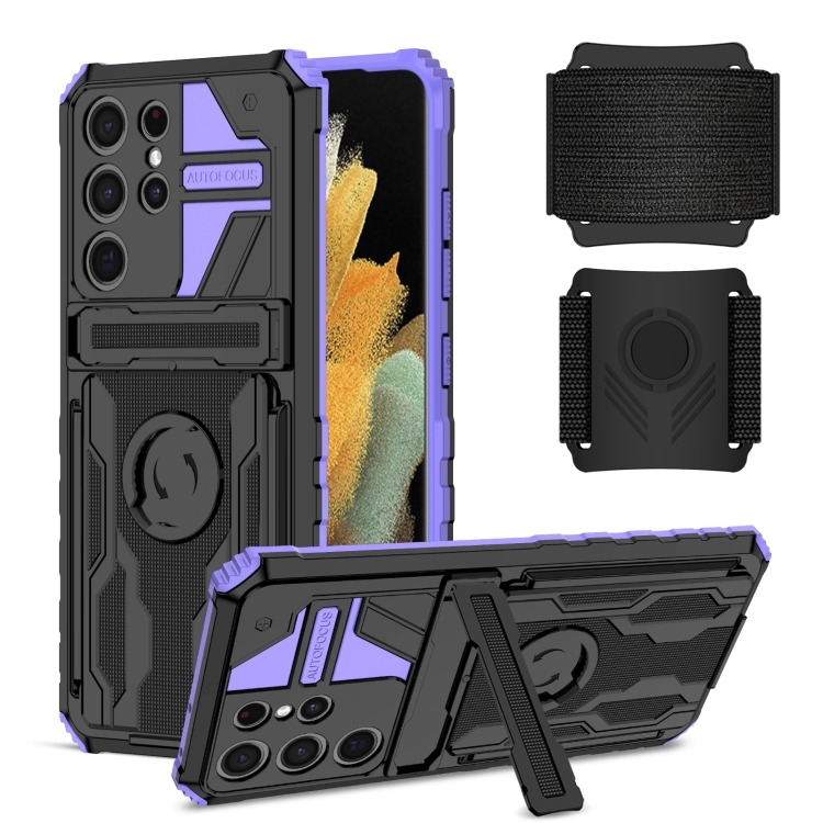 

For Samsung Galaxy S21 Ultra 5G Armor Wristband Phone Case(Purple)