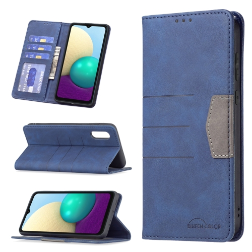 

For Samsung Galaxy A02 Magnetic Splicing Leather Phone Case(Blue)