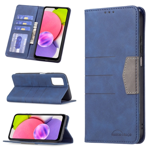 

For Samsung Galaxy A03s 164 Version Magnetic Splicing Leather Phone Case(Blue)