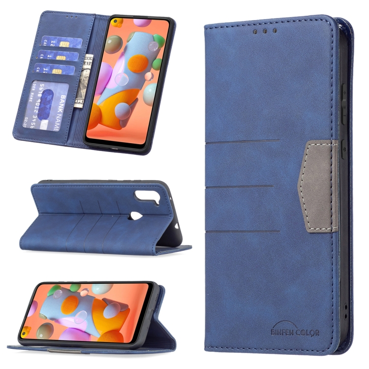 

For Samsung Galaxy A11 Magnetic Splicing Leather Phone Case(Blue)
