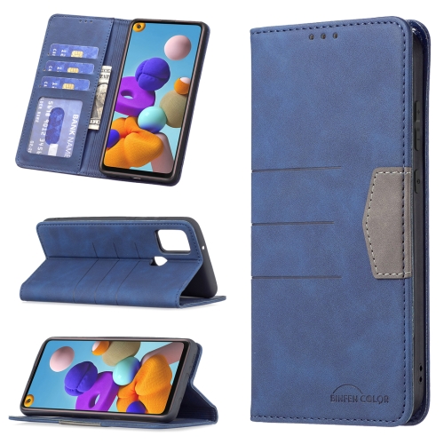 

For Samsung Galaxy A21s Magnetic Splicing Leather Phone Case(Blue)