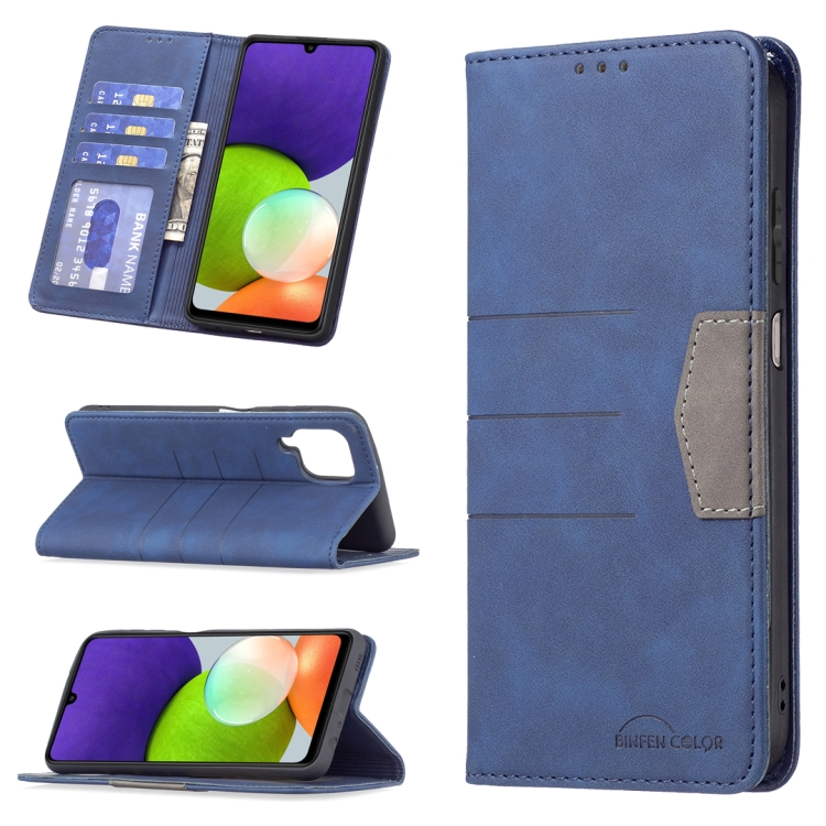 

For Samsung Galaxy A22 4G Magnetic Splicing Leather Phone Case(Blue)