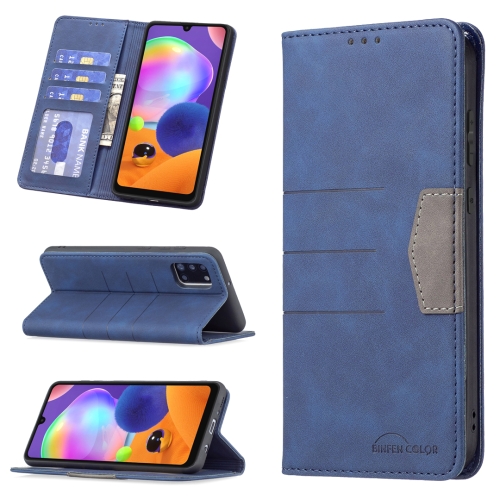 

For Samsung Galaxy A31 Magnetic Splicing Leather Phone Case(Blue)