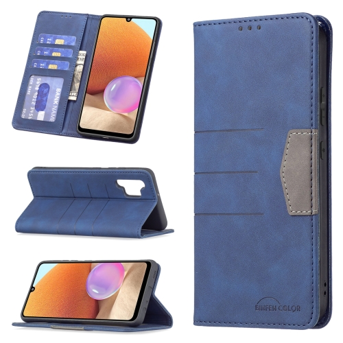 

For Samsung Galaxy A32 4G Magnetic Splicing Leather Phone Case(Blue)
