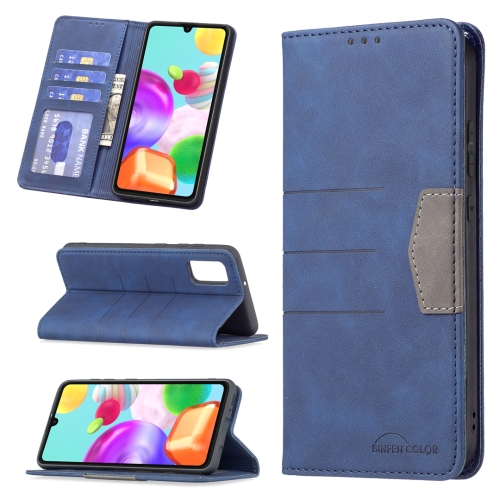 

For Samsung Galaxy A41 Magnetic Splicing Leather Phone Case(Blue)