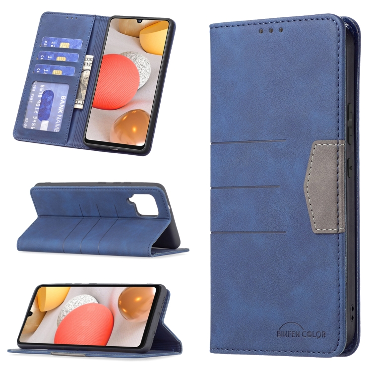

For Samsung Galaxy A42 5G Magnetic Splicing Leather Phone Case(Blue)