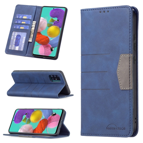 

For Samsung Galaxy A51 Magnetic Splicing Leather Phone Case(Blue)