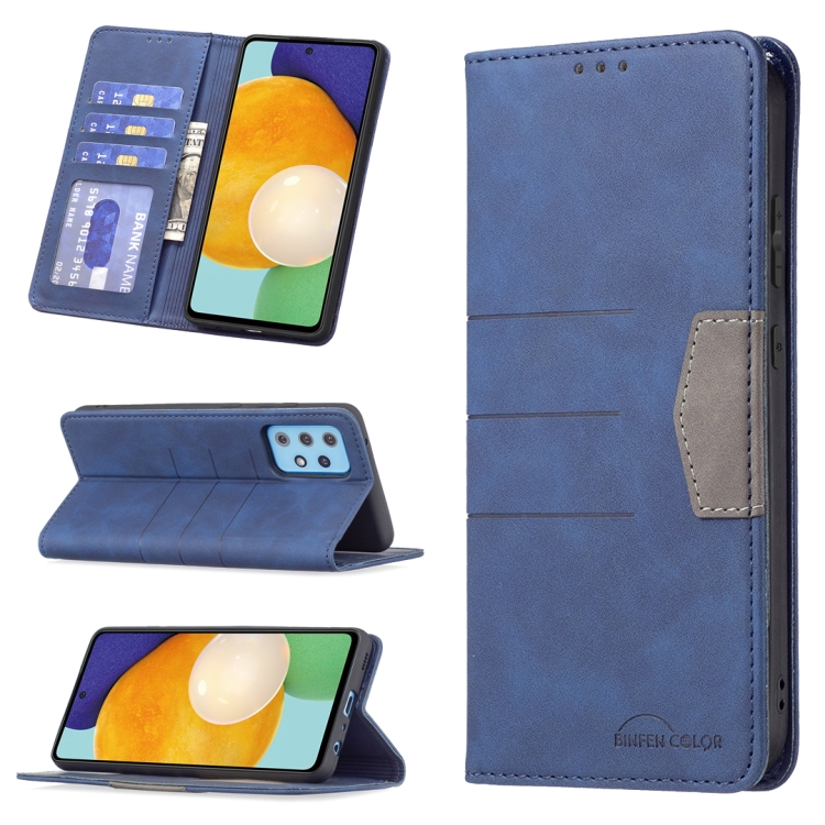 

For Samsung Galaxy A52 Magnetic Splicing Leather Phone Case(Blue)