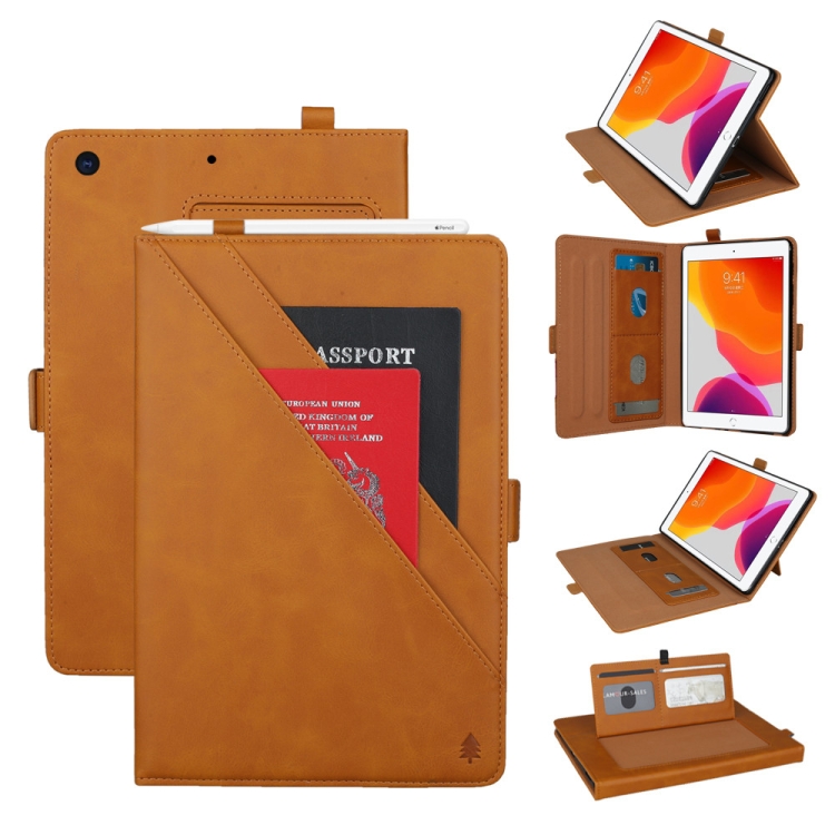 

For iPad 10.2 inch (2019) Horizontal Flip Double Brackets PU Leather Case with Card Slots & Photo Frame & Pen Slot(Light Brown)