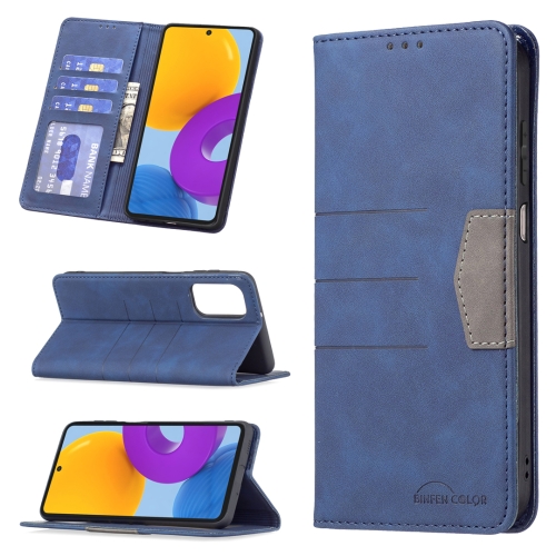 

For Samsung Galaxy M52 5G Magnetic Splicing Leather Phone Case(Blue)
