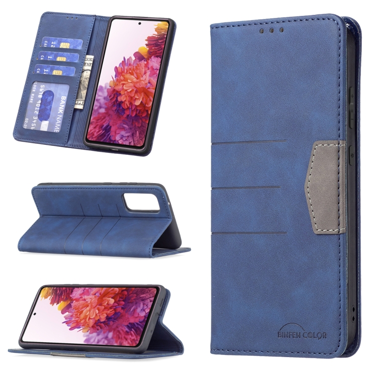 

For Samsung Galaxy S20 FE Magnetic Splicing Leather Phone Case(Blue)
