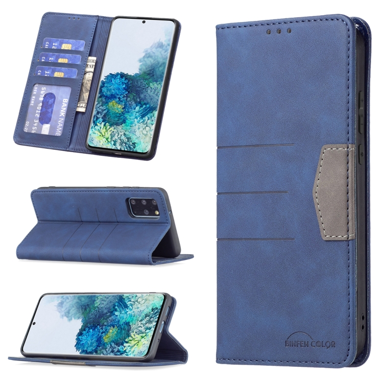 

For Samsung Galaxy S20+ Magnetic Splicing Leather Phone Case(Blue)