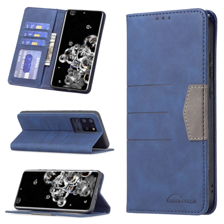 

For Samsung Galaxy S20 Ultra Magnetic Splicing Leather Phone Case(Blue)