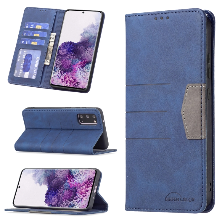 

For Samsung Galaxy S20 Magnetic Splicing Leather Phone Case(Blue)