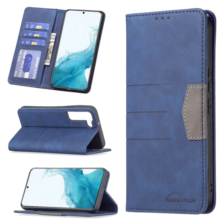 

For Samsung Galaxy S22+ 5G Magnetic Splicing Leather Phone Case(Blue)