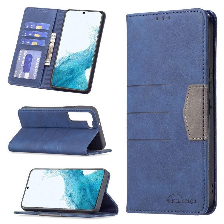 

For Samsung Galaxy S22 5G Magnetic Splicing Leather Phone Case(Blue)