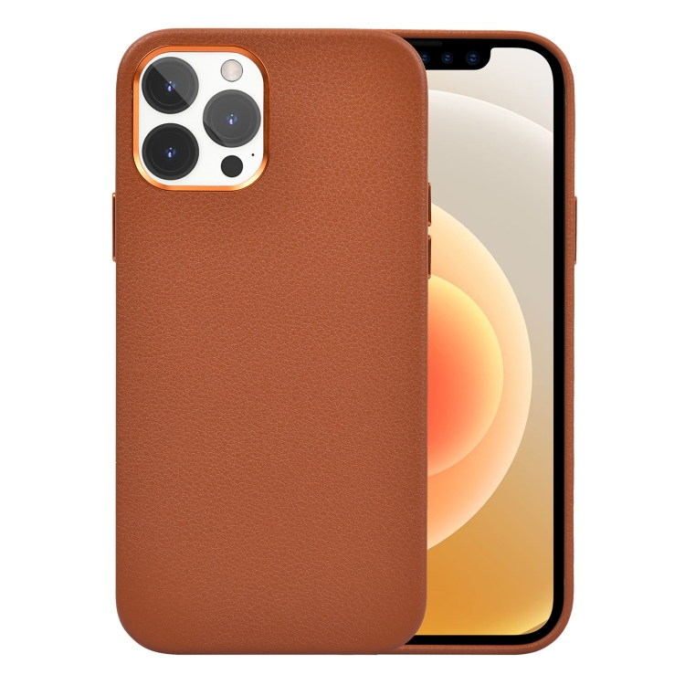 

WiWU PC + Calfskin Genuine Leather Phone Case For iPhone 12 / 12 Pro(Brown)