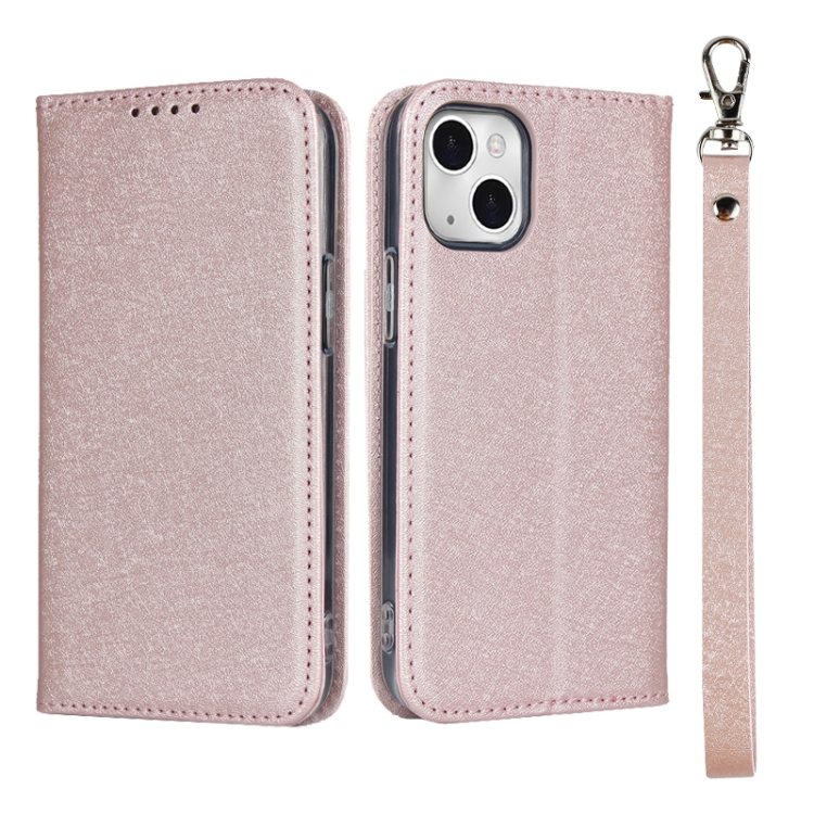 

Silk Texture Horizontal Flip Phone Leather Case with lanyard For iPhone 13 mini(Rose Gold)