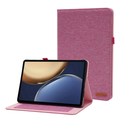 

For Honor Tablet V7 Pro TPU + Fabric PU Leather Tablet Protective Case with Name Card Clip(Rose Red)