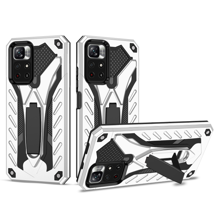 

For Xiaomi Redmi Note 11 5G / Poco M4 Pro Shockproof TPU + PC Protective Phone Case with Holder(Silver)